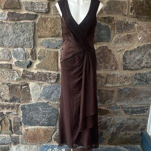 Tadashi Collection Brown Ruched Evening Gown Sleeveless Draped Maxi Dress M